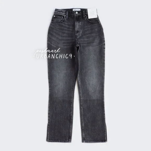 NWT ABERCROMBIE Curve Love 90s High Rise Straight Jean Gray Side Slit size 27 - Picture 5 of 14